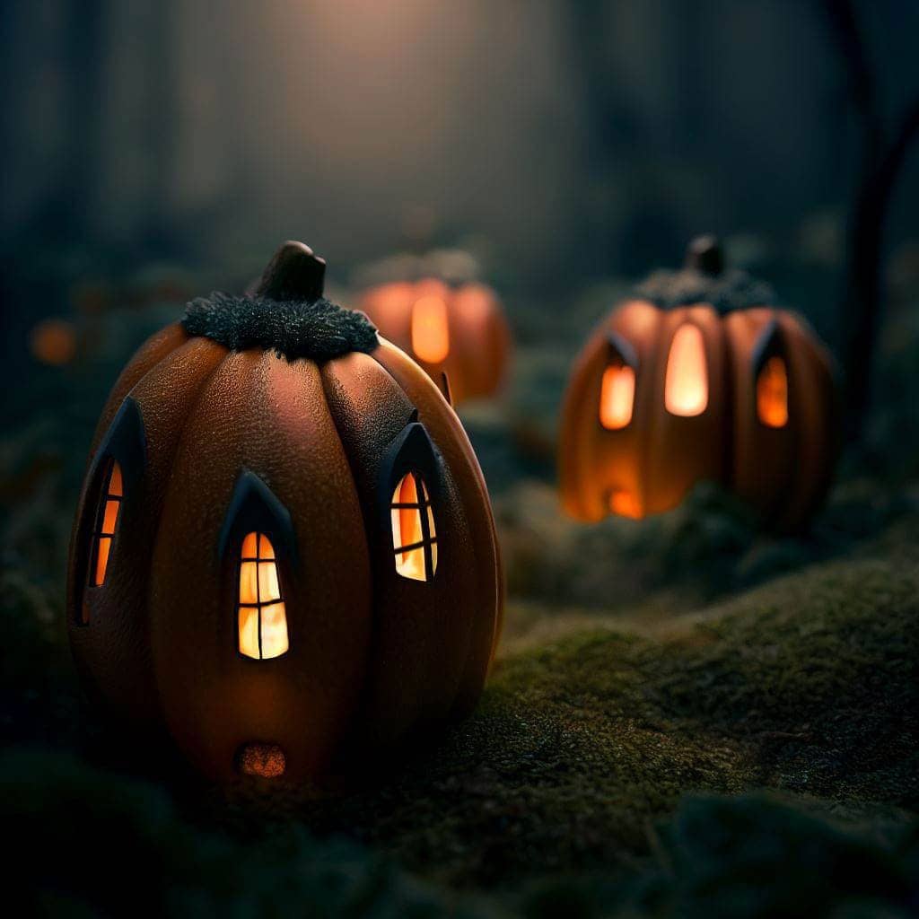 Pumpkin fairy houses with pointy windows