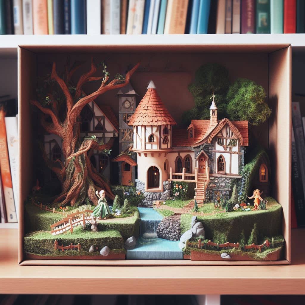Medieval cottage diorama in a shoebox