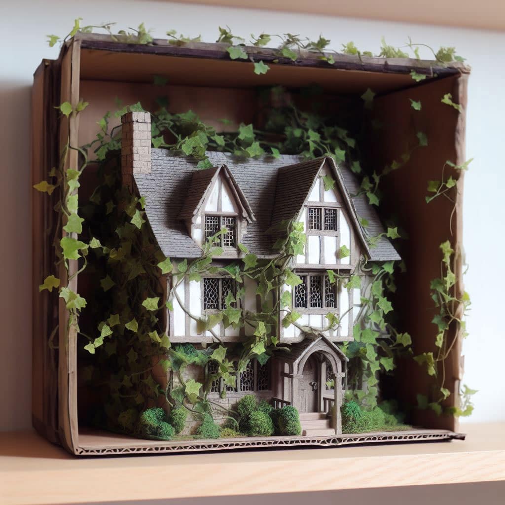 Cottage shoebox diorama Diorama of a cottage covered in vines