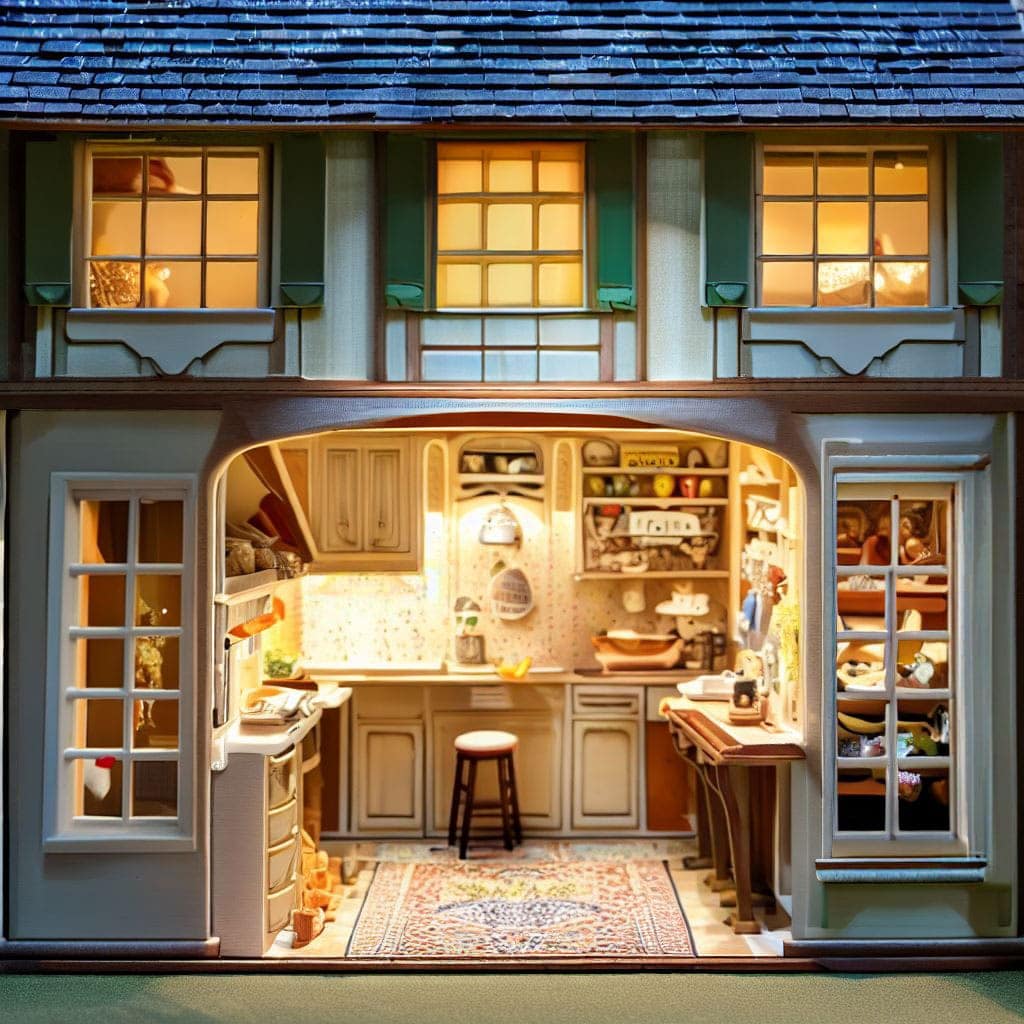 Dollhouse with country kitchen Classic kitchen interior in a DIY miniature dollhouse