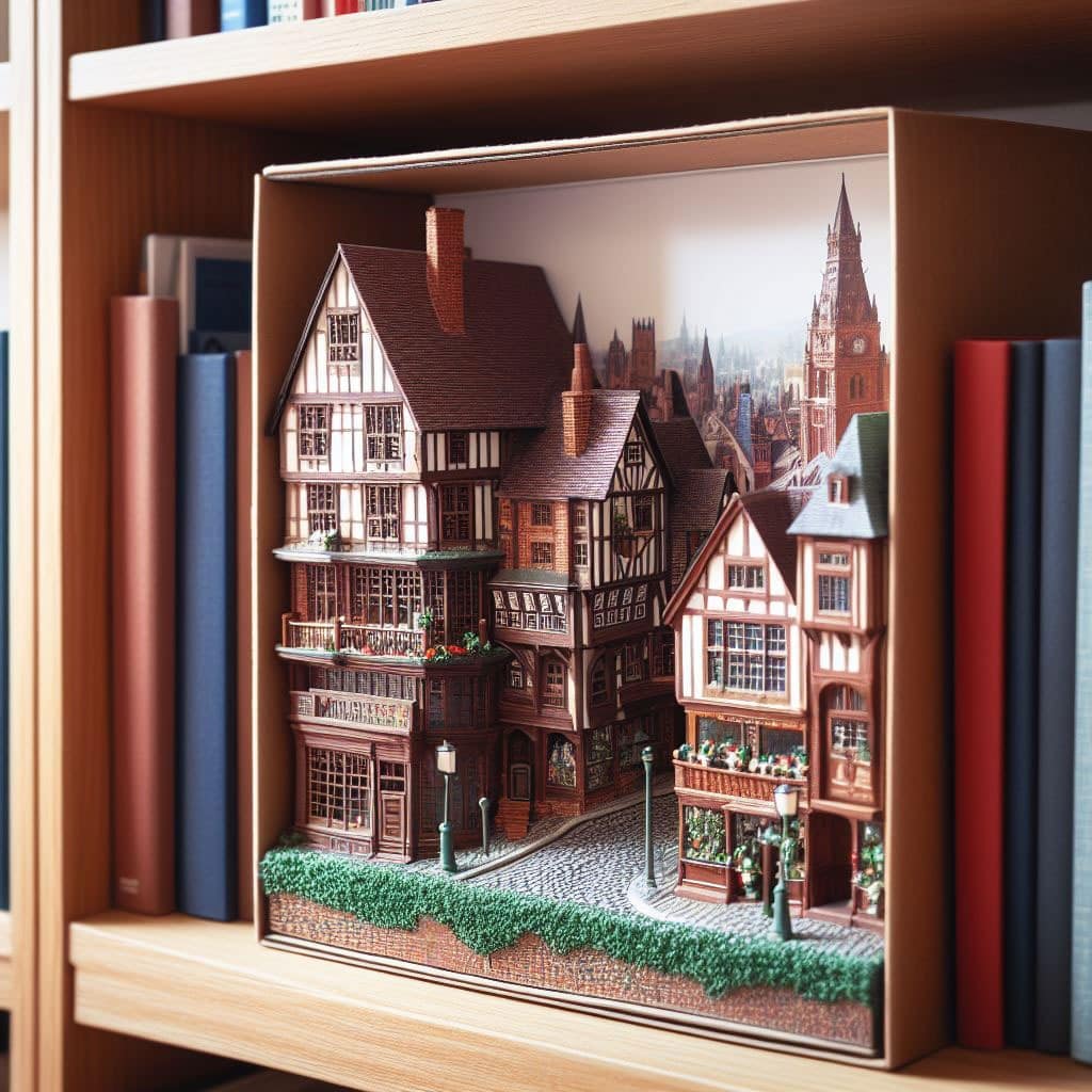 Old city diorama in box Shoebox diorama of an old town