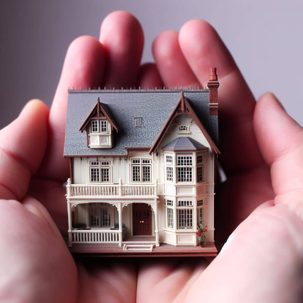 Two hands holding a 1/144 dollhouse miniature