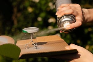 spray primer on mini table Gray primer in spray bottle used on metal miniature bistro table