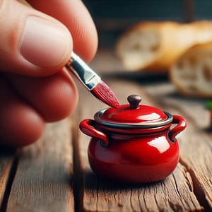 shiny red cooking pot miniature Painting a miniature cooking pot with a glossy red acrylic paint for miniatures