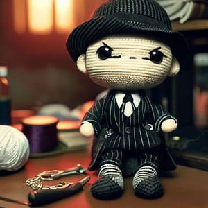 Amigurumi mobster doll Amigurumi doll that looks like a mobster from the 20s