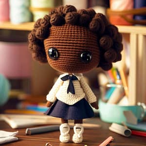Cute dark skinned crochet doll Crochet doll with dark skin and a school girl outfit