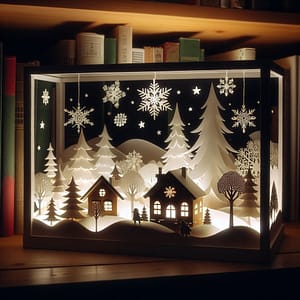 Christmas diorama in shadow box Monochrome Christmas diorama in shadow box