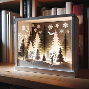 Winter forest shadow box Winter forest scene with light effect