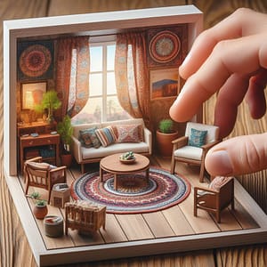 miniature bohemian room Miniature living room with a bohemian interior style