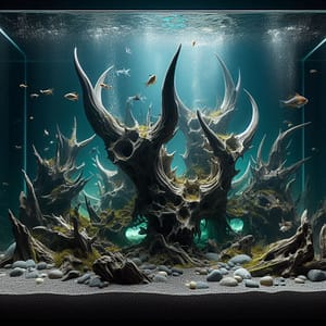 surreal aquascaping idea Surreal underwater landscape in an aquarium with horn shaped structures