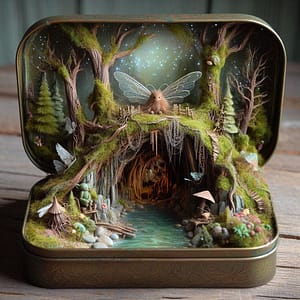 fantasy micro diorama in a tin box Micro miniature diorama in fantasy style made in a tin box